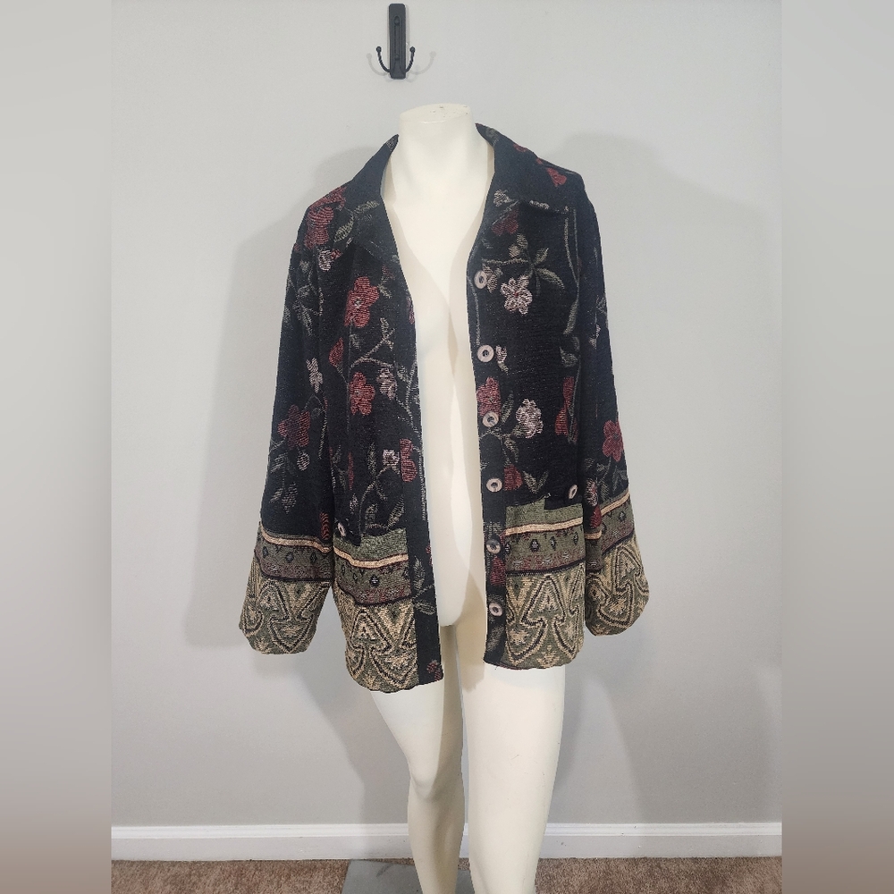 Vtg 90s sag harborTapestry jacket blazer Women12p boho artsy floral hippie gypsy - Picture 3 of 15